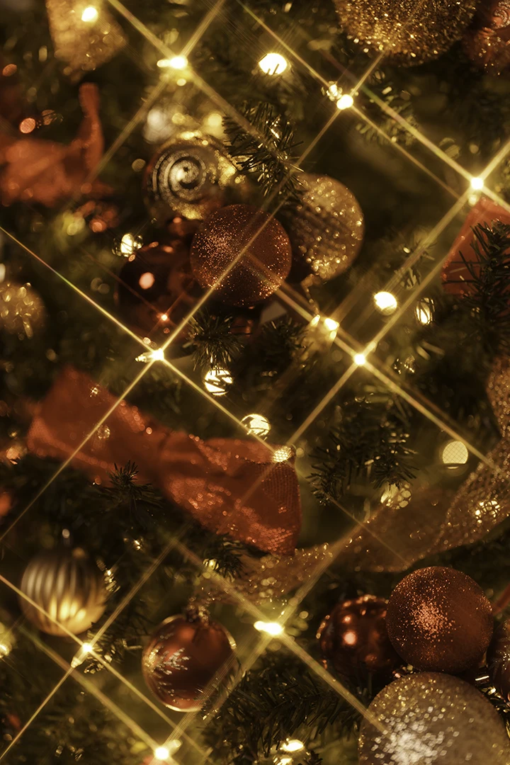 twinkling lights on Christmas tree
