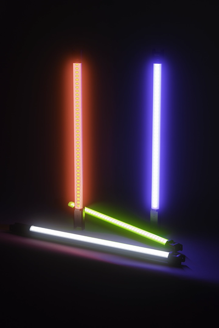 rgb tube lights turned on to red, green, blue, and white colors