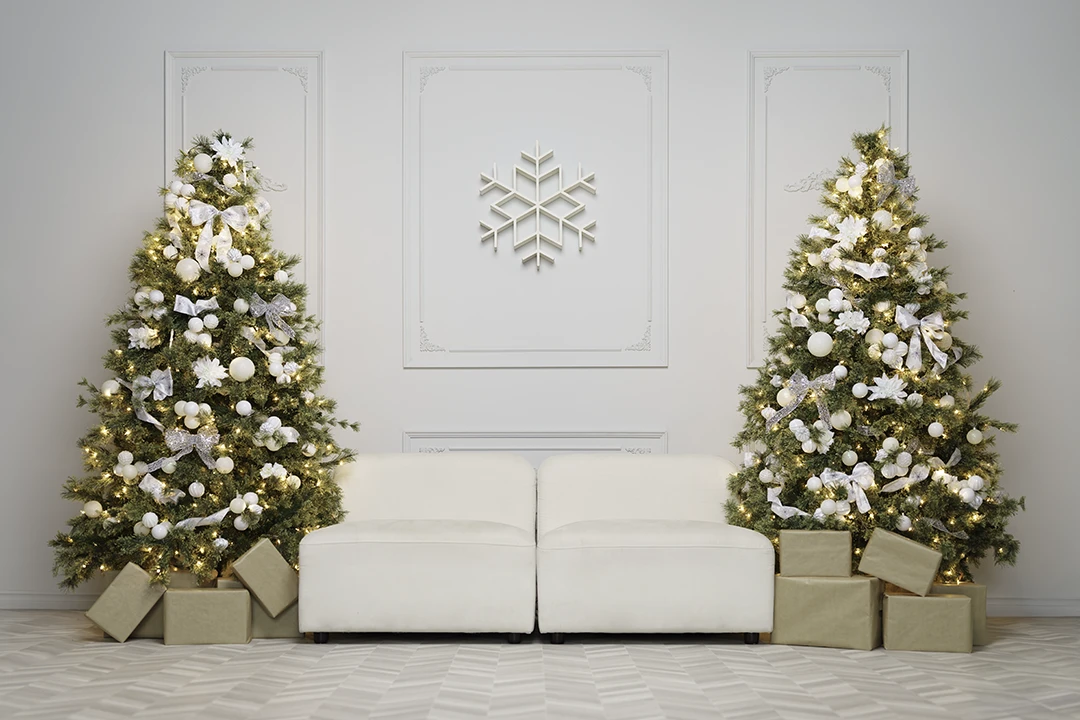 2 Christmas trees at photography studio