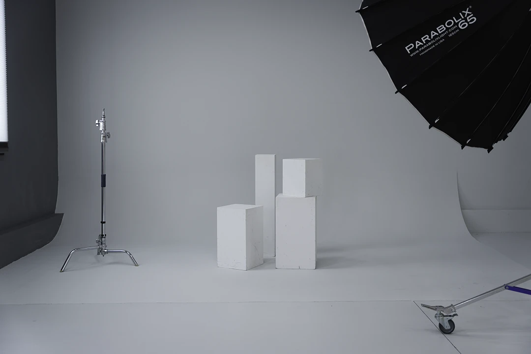 boxes on cyclorama wall at studio for rent in Calgary