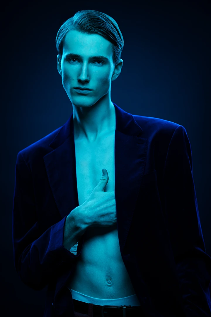 man posing for fashion editorial - photo studio